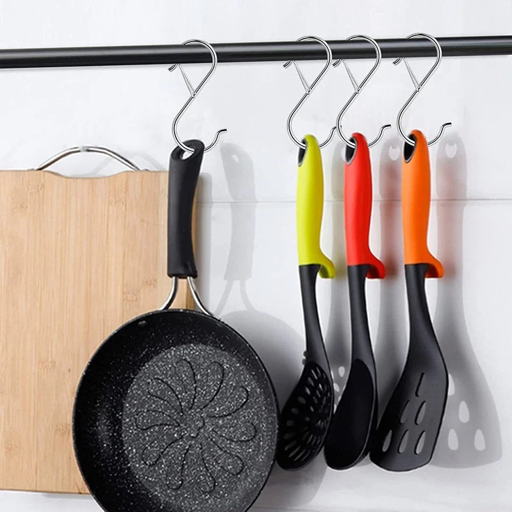 2/10pcs Metal S-Shape Hooks with Buckle - Multipurpose Hanging Clasps for Garden, Kitchen, Closet - Ideal for Pots, Bags, Clothes, Towels