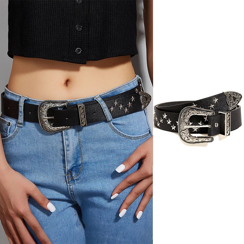 Punk Girl Bullet Rivet Belt — Goth-Inspired Leather Waistband, Fashionable Statement Accessory