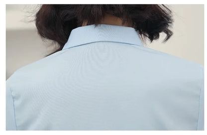 Women’s Solid Button Blouse — Long Sleeve Office Shirt, Elegant Work Top