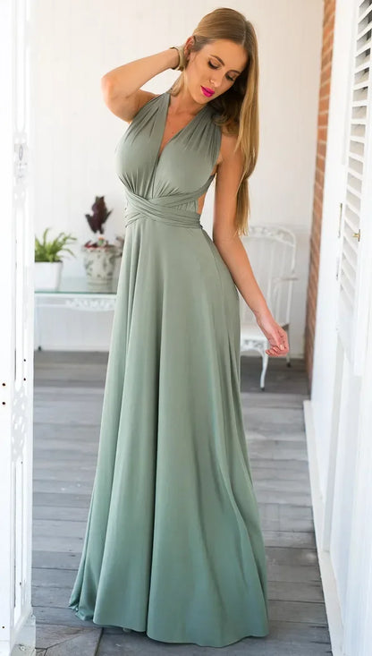 Women’s Summer Sexy V-Neck Maxi Dress – Multi-Wear Strappy Long Party Dress