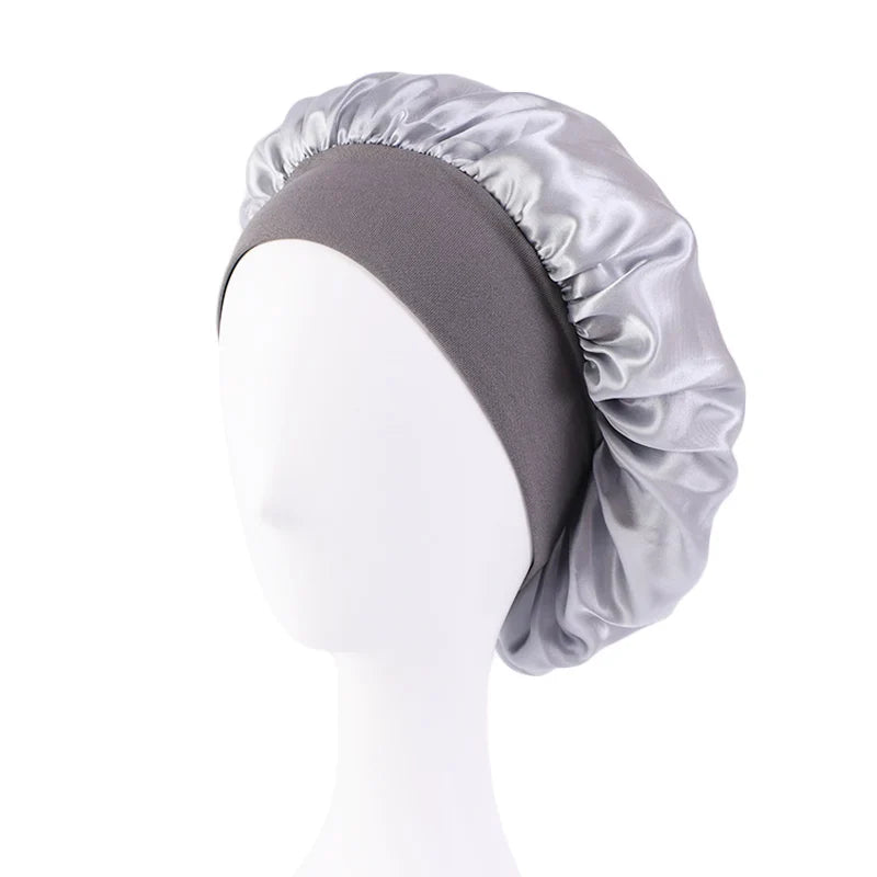 Women's Satin Wide-Brimmed Bonnet – Unisex Night Sleeping & Bathing Head Wrap with Elastic Band for Hair Care