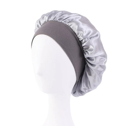 Women's Satin Wide-Brimmed Bonnet – Unisex Night Sleeping & Bathing Head Wrap with Elastic Band for Hair Care