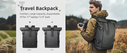 HK Expandable Travel Backpack for Men – Large Capacity Waterproof 15.6” Laptop Bag, Hiking Rucksack & Cycling Daypack with USB Port