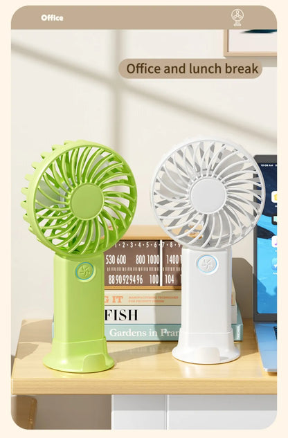 Portable Mini USB Fan – Handheld & Desktop Fan with Phone Holder, 3-Speed Adjustable Wind, Long Battery Life, Multi-Function Cooling Fan