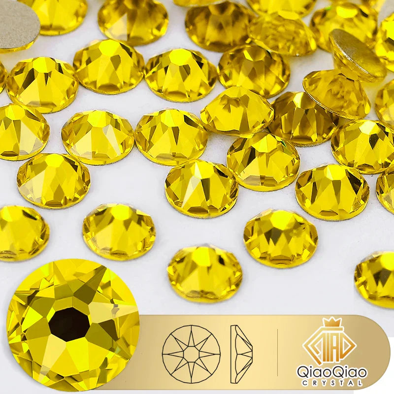 QIAO 2088 Crystal Nail Art Rhinestones — Flat Back Non-Hotfix Strass for DIY Nail Decorations (8 Big + 8 Small)