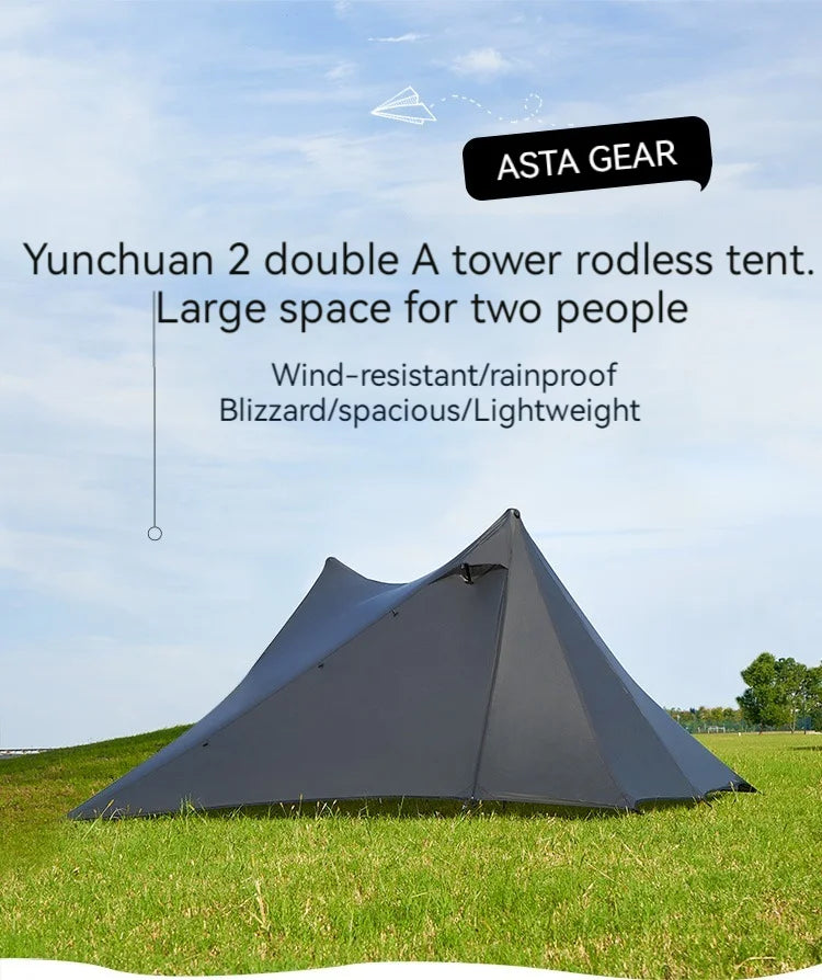 ASTA GEAR Yun Chuan 15D Nylon Ultralight Tent – Double-Sided Silicon-Coated, Rodless Pyramid Design for Camping & Hiking