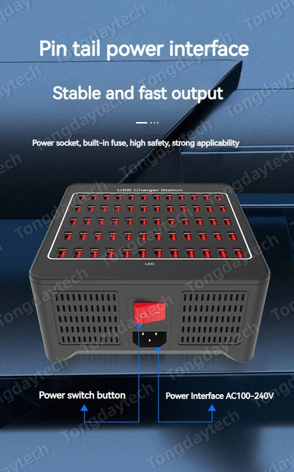300W Universal Multi USB Charger Station – 60-Port Fast Charging for iPad, iPhone 11/12/13 Pro Max, Samsung Tablet