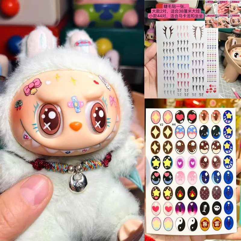 17cm Labubu V1/V2 Custom Eye Stickers Eyelash Vinyl Doll Makeup DIY Tools Accessories
