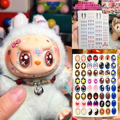 17cm Labubu V1/V2 Custom Eye Stickers Eyelash Vinyl Doll Makeup DIY Tools Accessories