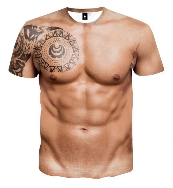 3D Muscle Print T-Shirt - Men's Short Sleeve Summer Beach Casual Top