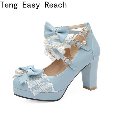 Women’s Cross Strap Mary Jane High Heels – Party, Wedding, Cosplay Lolita Pumps in White, Pink, Black, Strawberry Bow 2025