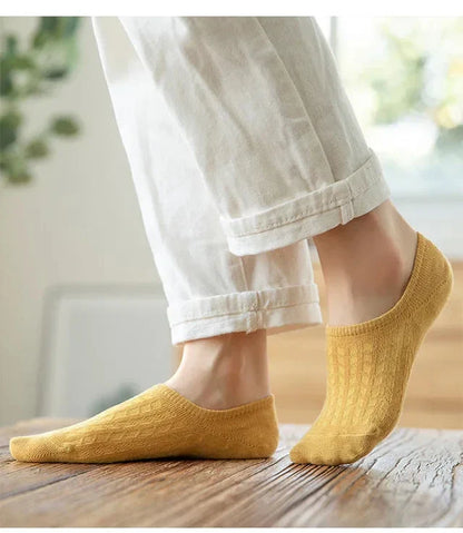5 Pairs Women's Silicone Invisible Boat Socks - Summer Solid Color Ankle Socks, Soft Cotton Slipper, Size 35-40 EUR