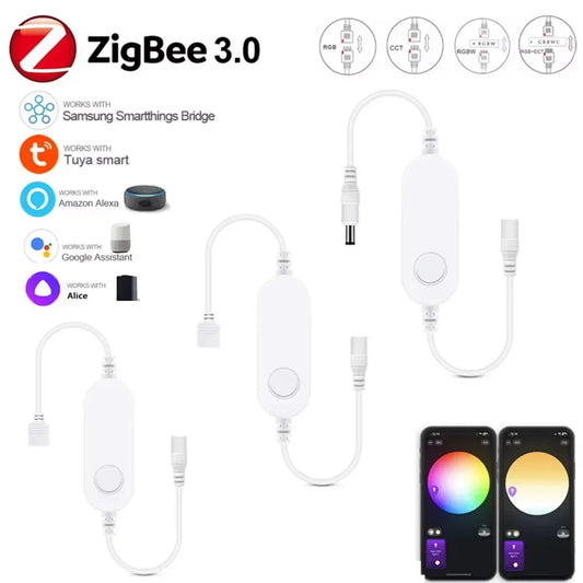 Zigbee 3.0 Smart LED Controller – DC 5V/12V/24V Dimmer for Single Color, CCT, RGB, RGBW & RGBCCT LED Strips, Compatible with Tuya, Alexa & SmartThings