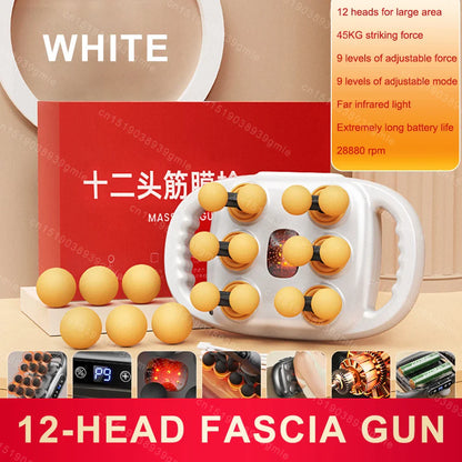 Fascia Massage Gun with 12/8 Heads — Electric Deep Tissue Muscle Relaxation Gun, High-Frequency Back & Body Massager