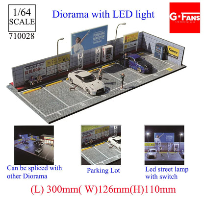 GFans 1:64 Scale Diorama Car Garage Model – LED Lighted Parking Lot DIY City Set for Collection & Display Gifts