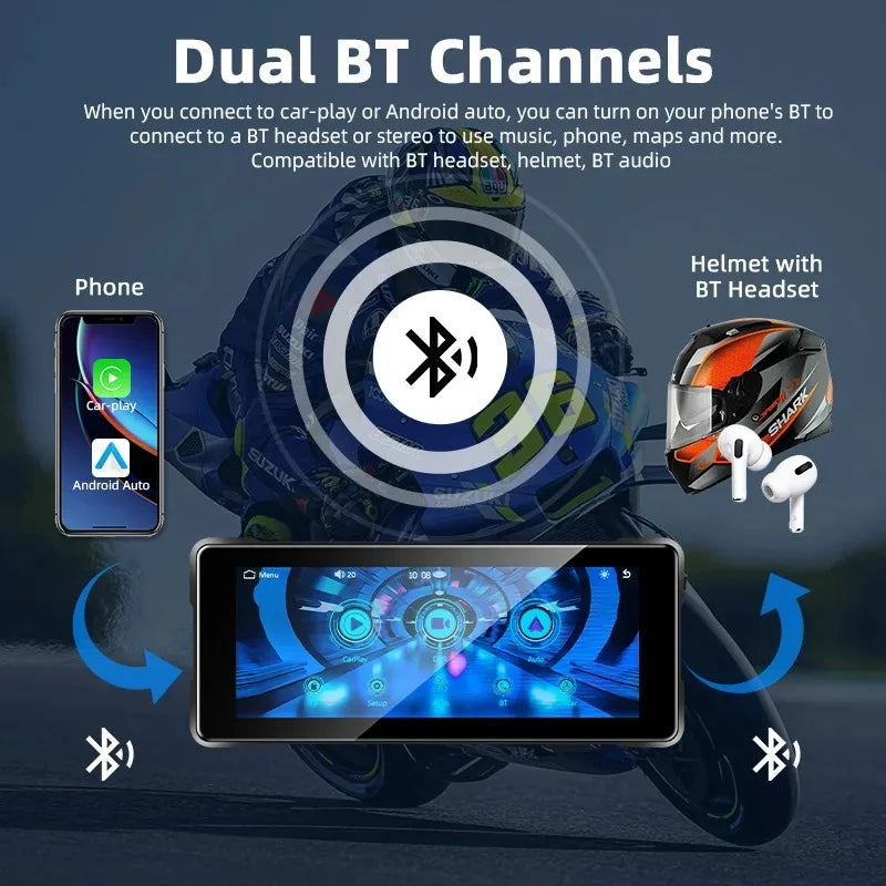 7-Inch Motorcycle GPS Navigation with Wireless Apple CarPlay & Android Auto – Waterproof Touchscreen Display, BT Connectivity, IPX7