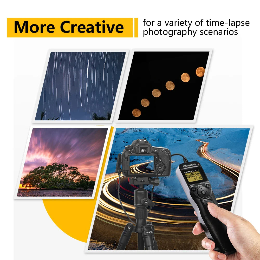 Camera Time Lapse Intervalometer — LCD Timer Remote Shutter Release for Canon, Nikon, Sony, Fujifilm, Olympus, Pentax