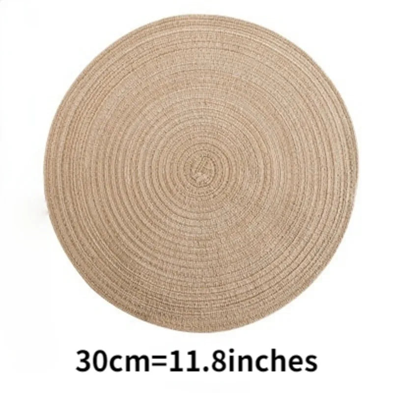 Set of 6 Round Woven Ramie Placemats - Anti-Slip Dining Table Mats and Non-Slip Drink Coasters