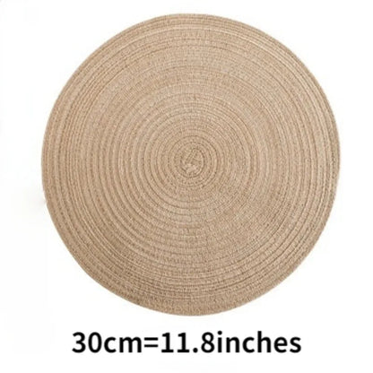 Set of 6 Round Woven Ramie Placemats - Anti-Slip Dining Table Mats and Non-Slip Drink Coasters