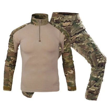 Men’s Camo Tactical Uniform Set | Ripstop Airsoft Suit with Multi-Pocket Pants & Training Shirt for Hunting or Paintball