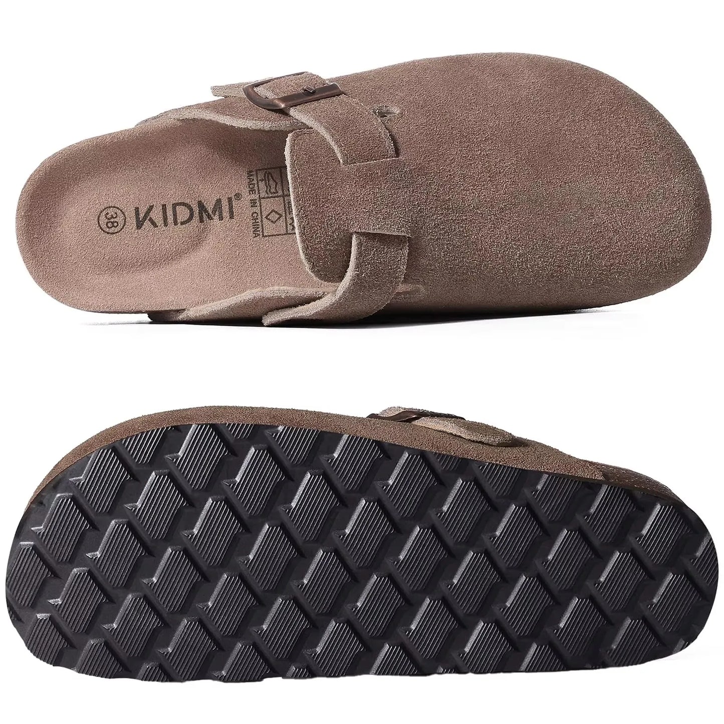Asgard Women’s Genuine Leather Clogs – Soft Cork Footbed Cow Suede Mules with Adjustable Strap, Fashion Comfort Slip-On Slippers