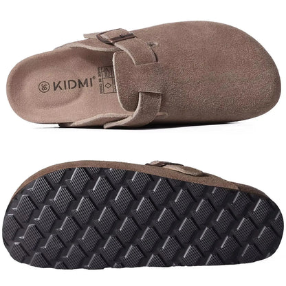 Asgard Women’s Genuine Leather Clogs – Soft Cork Footbed Cow Suede Mules with Adjustable Strap, Fashion Comfort Slip-On Slippers