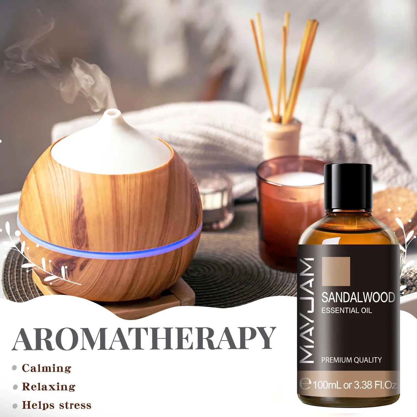 MAYJAM 100ml Essential Oil with Dropper - Sandalwood, Lavender, Eucalyptus & Vanilla for Humidifiers & Candles