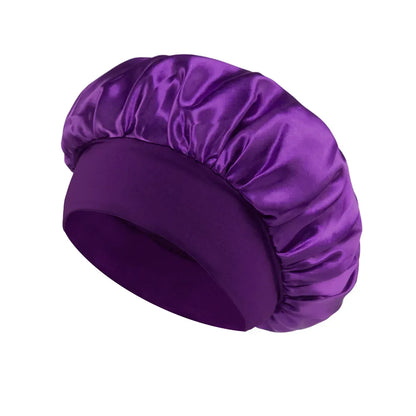 Women’s Satin Hair Bonnet – Solid Silk Sleeping Cap with Wide Brim and Elastic Soft Band for Hair Care