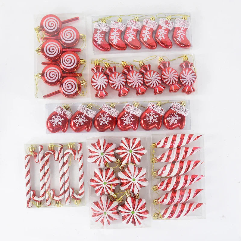 6PCS Christmas Candy Cane & Lollipop Hanging Ornaments – Festive Tree Pendants for Home Holiday Decor
