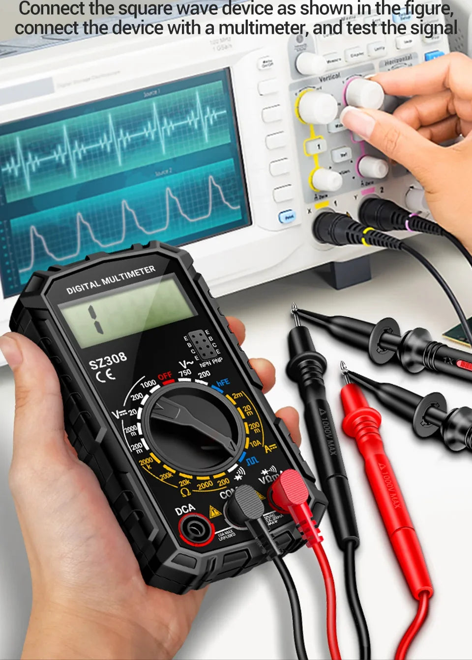 ANENG SZ308 1999-Count Multimeter — HFE Triode Tester, Square Wave Voltmeter & 10A Current Meter