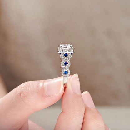 Newshe 3-Piece Women’s Wedding Ring Set – 925 Silver 2.6Ct Princess Cut White & Blue CZ Bridal Jewelry