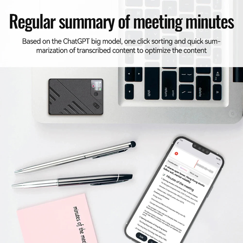 AI Smart Voice-to-Text Recorder — GPT Audio Dictaphone with App Control for Lectures, Calls, Meetings & Interviews