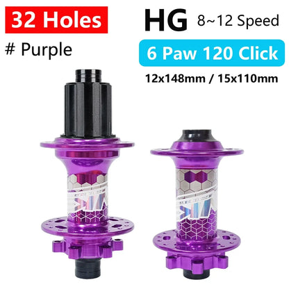 BOOST MTB Bicycle Hub - 148x12mm Aluminium Bike Hub 6 Pawls 120 Click HG XD Micro Spline 32H 8-12 Speed