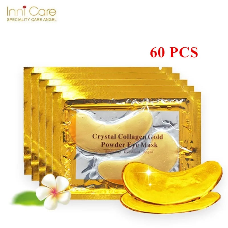 InniCare Crystal Collagen Gold Eye Masks – 50/60/80/100 Pcs Anti-Dark Circle Beauty Patches for Eye Skin Care, Korean Cosmetics