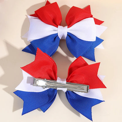 2Pcs USA Flag Bow Hair Clips – Patriotic Red White Blue Ribbon Barrettes for 4th of July Party Hair Accessories Women & Girls Festive Wear