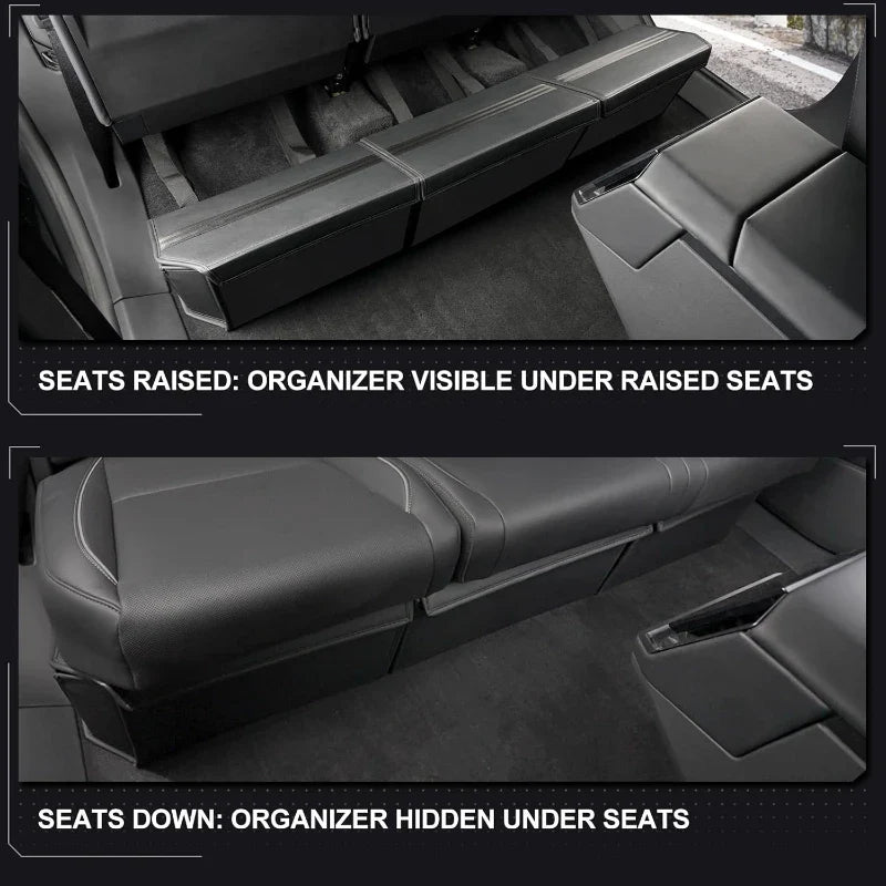 Tesla Cybertruck 2024 Rear Under Seat Storage Box 3-Piece Set Leather Organizer Auto Interior Accessories Underseat Storage Tray