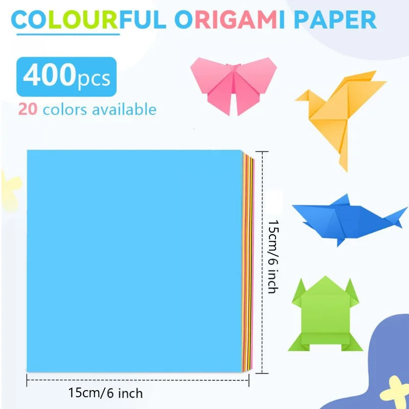400pcs Square Origami Paper Kit – 20 Colors, Double-Sided Folding Craft Paper for Kids & DIY Projects