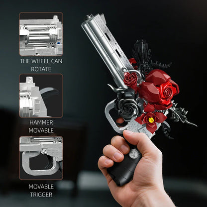 Technical Mechanical Rose Revolver Building Blocks – Military Gun MOC Toy for Kids
