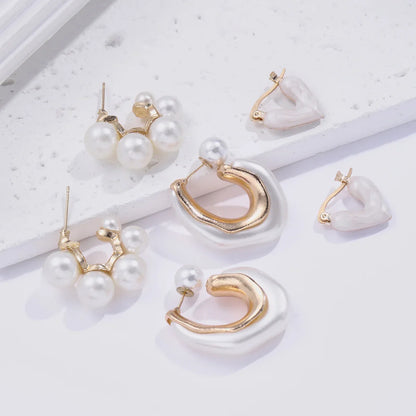 3-Piece Pearl Heart Hoop Earrings Set — Vintage Elegant Trendy Earrings for Women, Perfect Jewelry Gift
