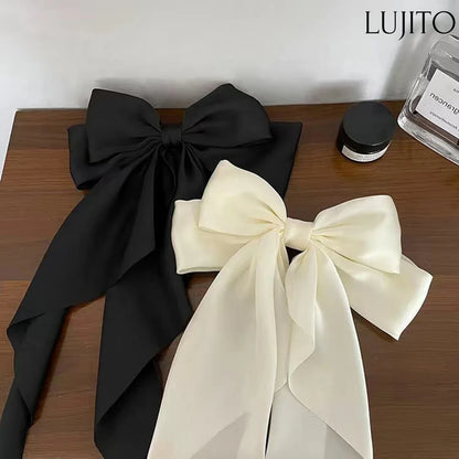 Women's Large Satin Bow Hair Clip – Black, White & Red Retro Hair Accessory for Daily Wear