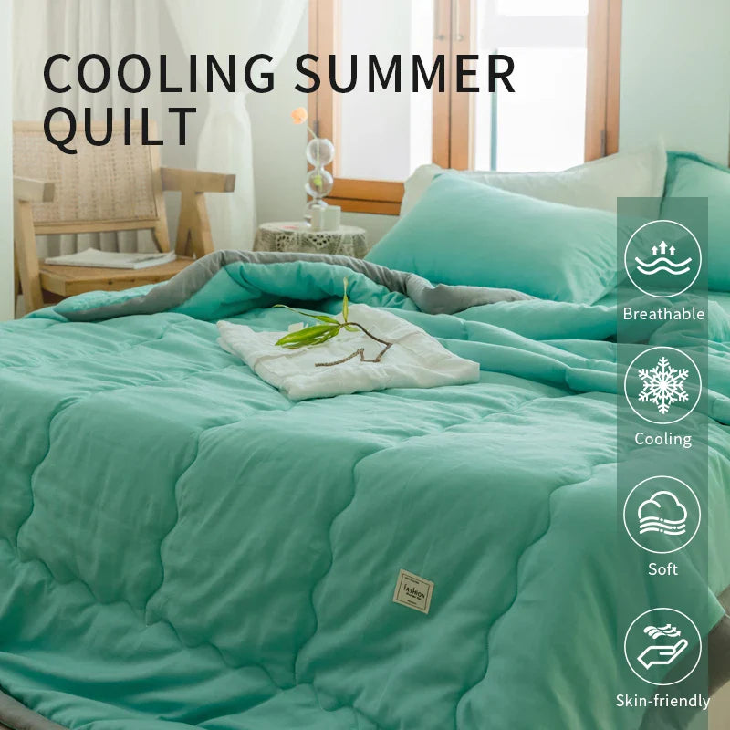 2024 Japanese Cotton-Polyester Summer Quilt – Lightweight, Washable, Skin-Friendly Solid Color Quilt