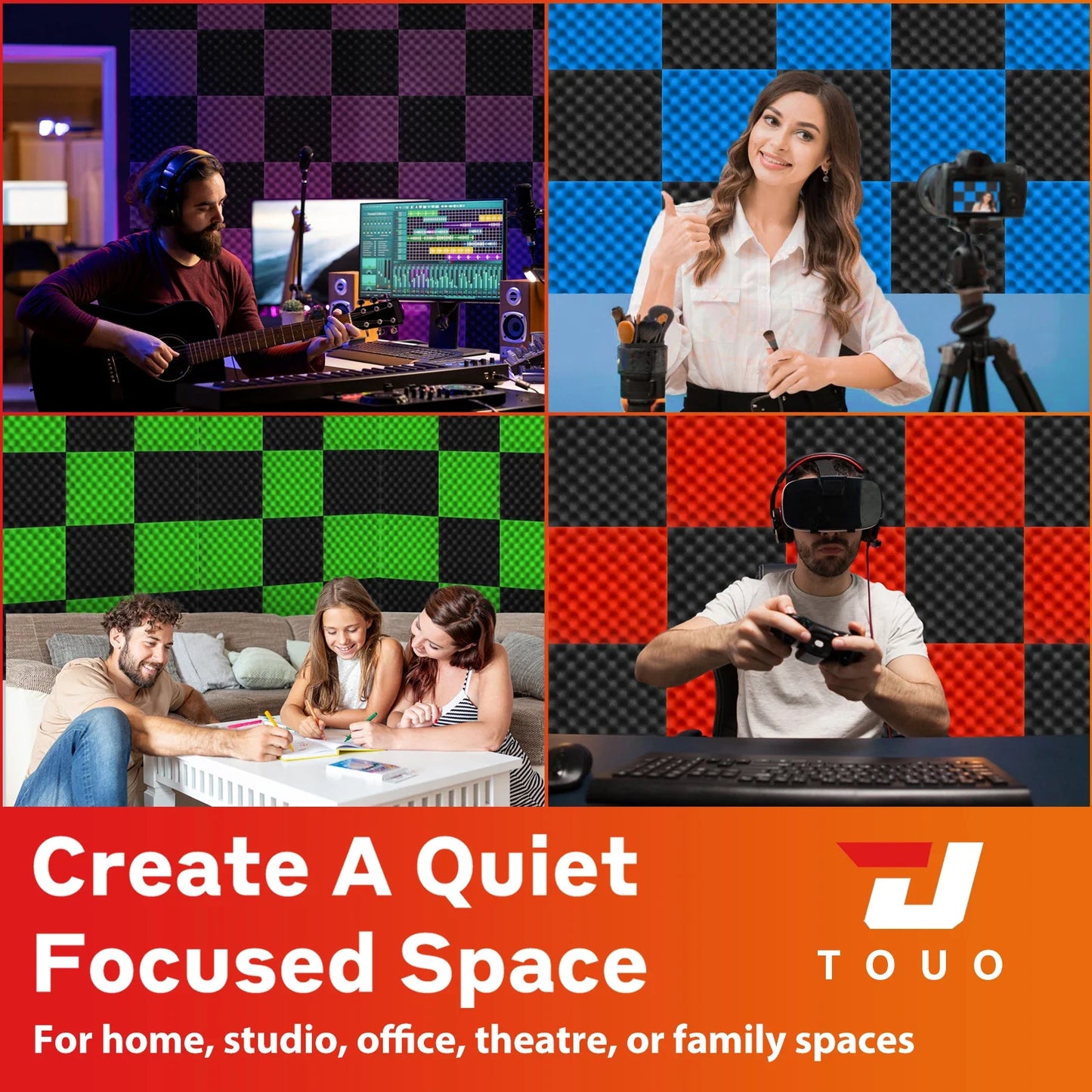TOUO Acoustic Foam Panels – Fireproof Egg Crate Soundproofing Sponge 6/12/24/48 Pack Studio & Home Sound Absorbing Foam Tiles