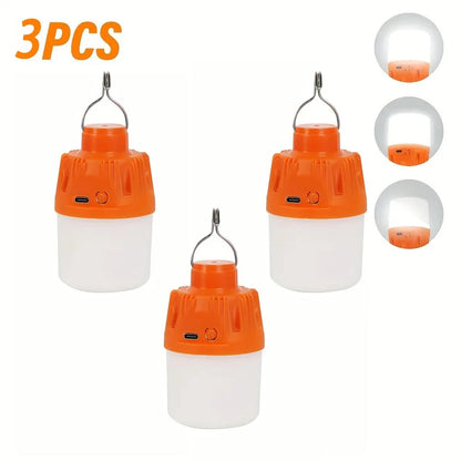 Portable LED Camping Light Bulb USB Rechargeable – 1/2/3/5/10PCS Outdoor Hanging Lamp with 3 Lighting Modes (White/Orange)