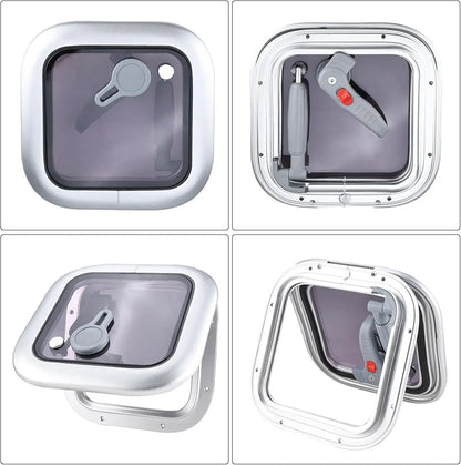 10.8"x10.8" Aluminum Alloy Boat Square Porthole | Push-Out Deck Hatch Window for Yacht & RV