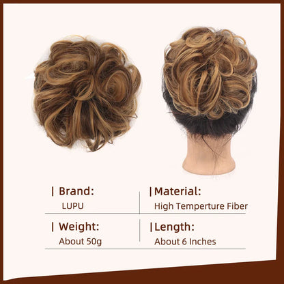 LUPU Synthetic Chignon Messy Bun Claw Clip - Wavy Curly Hair Piece for Women, Easy-to-Use Ponytail Extensions Scrunchie Hairpieces