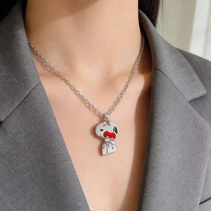 Snoopy & Woodstock Pendant Necklace - Cute Enamel Rhinestone Kawaii Jewelry for Women & Teens