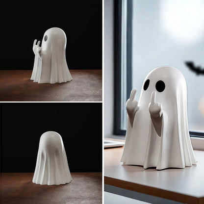 Middle Finger Ghost Statue - Cute Halloween Horror Figurine for Coffee Table & Home Decor
