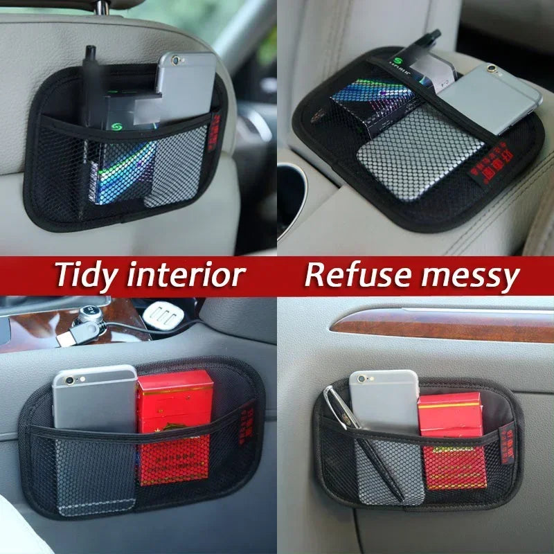 Car Leather Mesh Bag Oxford Fabric Storage Net | Interior Organizer for Phones, Coins, Keys | Auto Stowing Tidying Tools