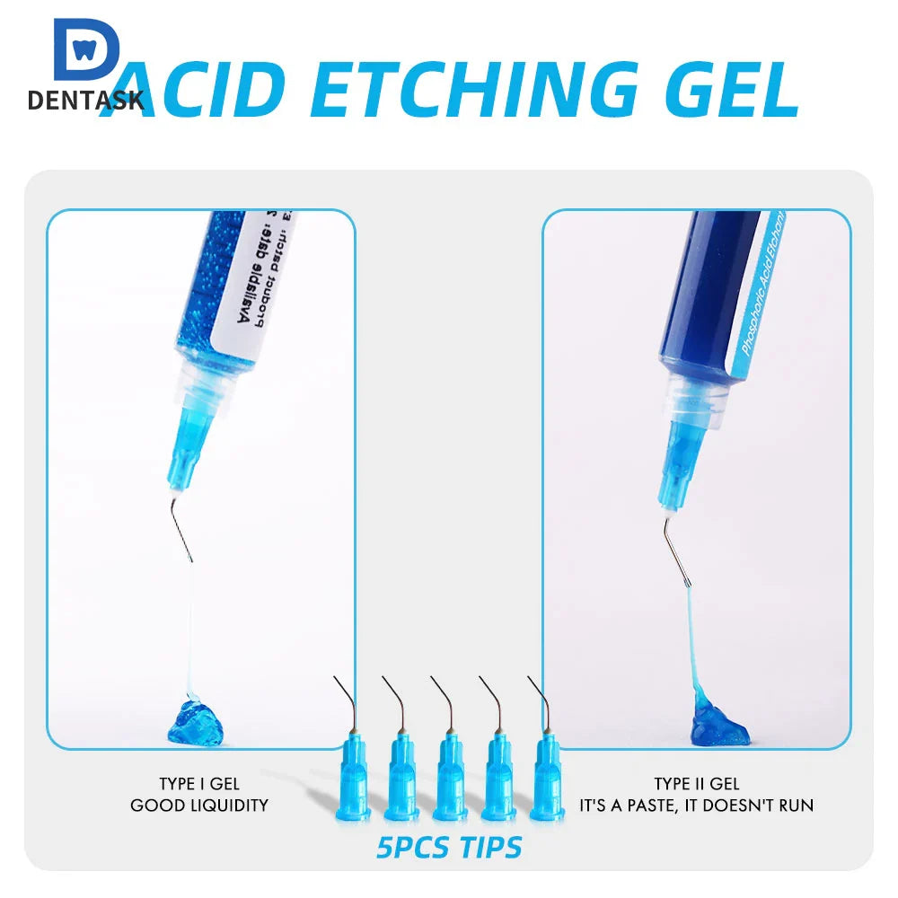 Dentistry Etching Gel 37% – Phosphoric Acid Teeth Cleaning Adhesive Resin for Braces Bonding with 5 Tips