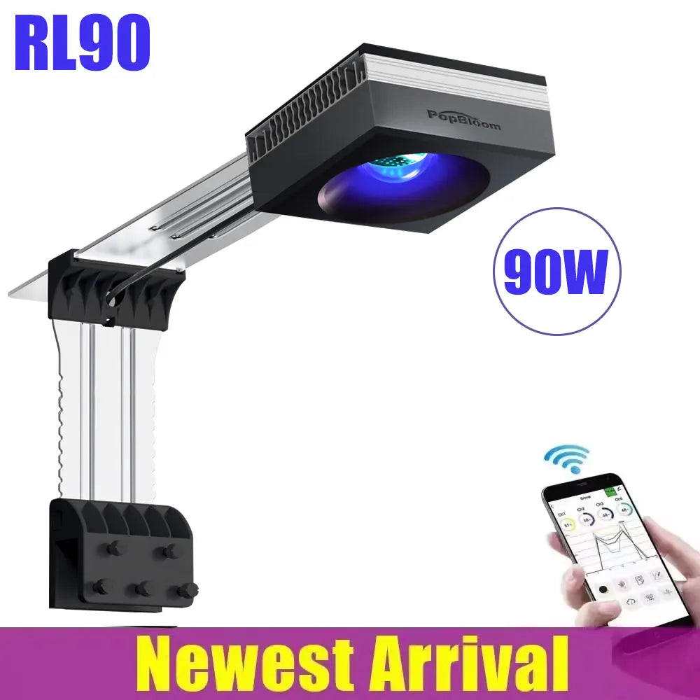 PopBloom WiFi Aquarium LED Light - Full Spectrum Reef Lamp for Coral SPS/LPS Growth & Fish Tank Lighting